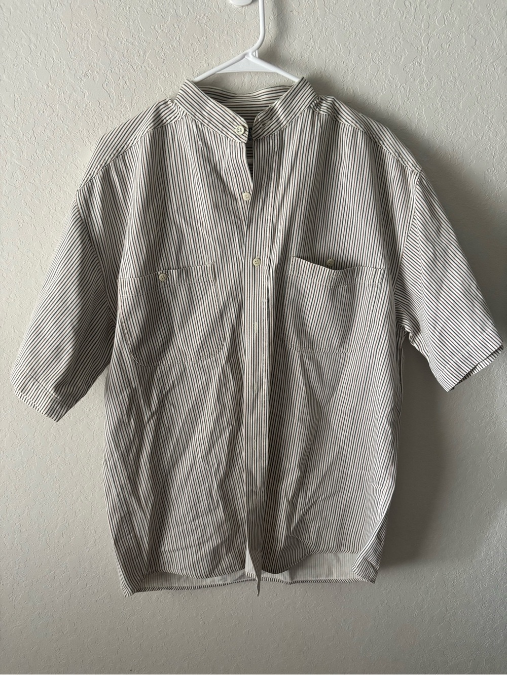 Vintage Cactus Clothing Shirt Men's S Oversized Striped Band Collar 90s Cotton